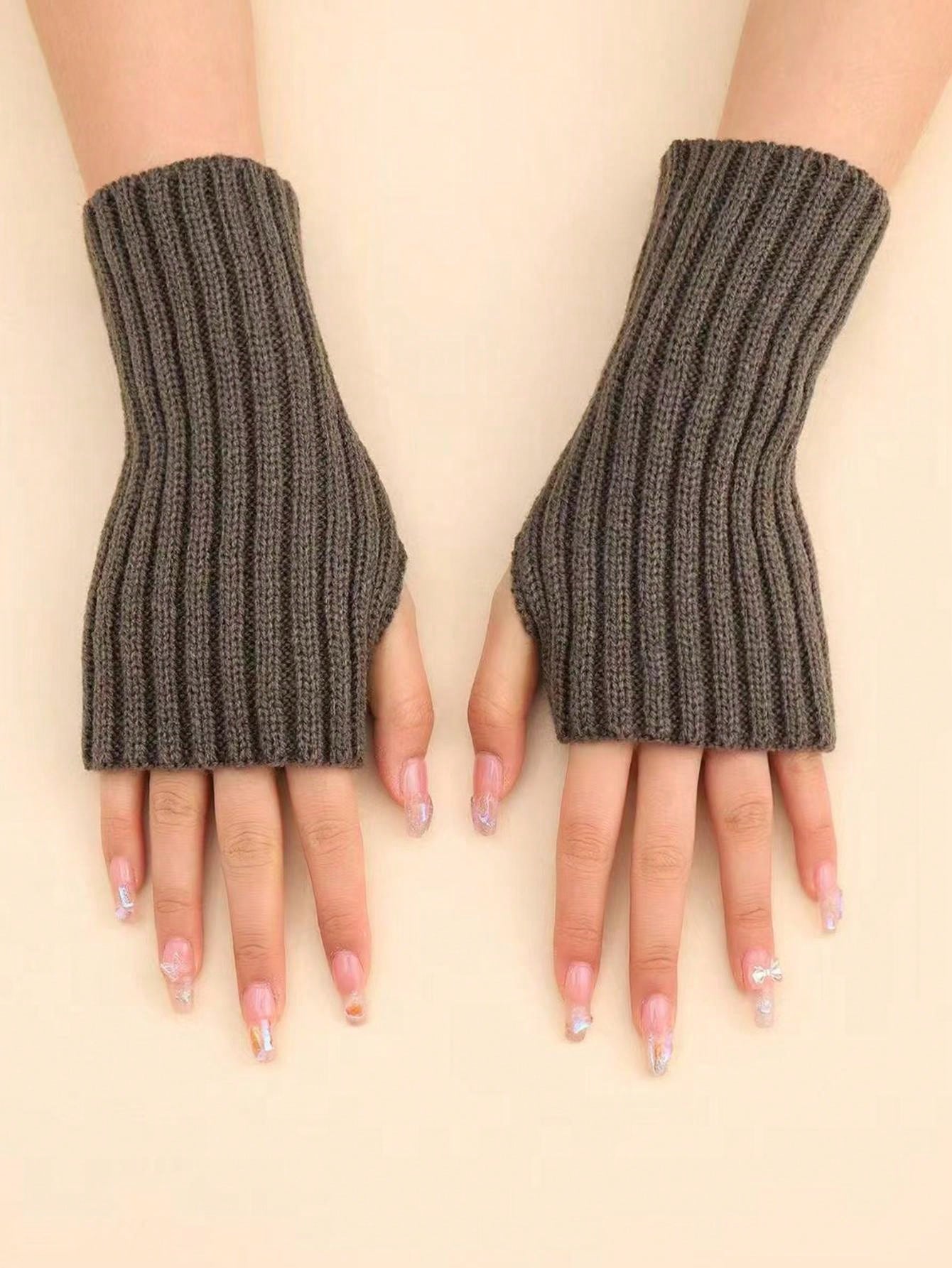 1 pièce Gants sans doigts de couleur unie résistant au vent, pour enfants/adolescents, pour l'automne/hiver, pour un usage extérieur