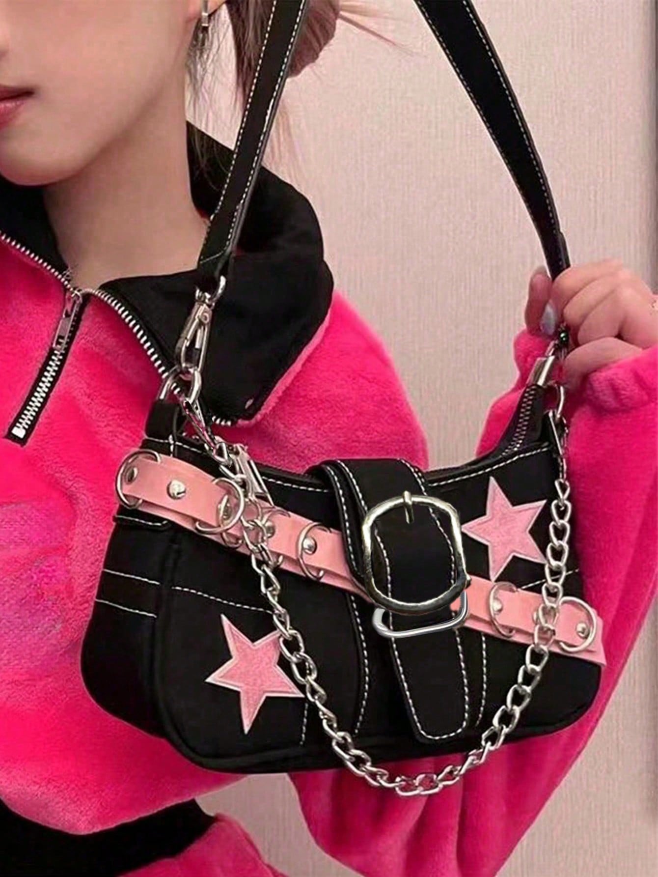 1 Pièce Femmes Nouveaux Zippers Contrastés Épicés Avec Une Lumière Quotidienne Adaptée Aux Fêtes, Festivals, Journées Shopping, Avec Des Chaînes Polyvalentes De Grande Capacité Et Des Sacs Sous Le Bras D'épaule Pour Une Petite Échelle