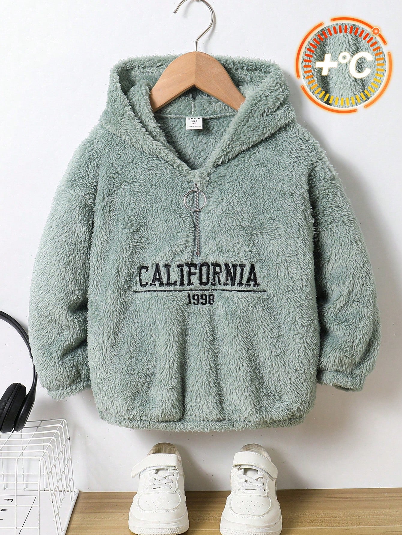 1 pièce sweat-shirt à capuche zippé, essentiel pour les tenues de jeunes garçons, style décontracté, collège, confortable et simple, avec broderie lettres, demi-fermeture éclair, épais et chaud, convient pour l'école, les voyages, les sports, l'automne e