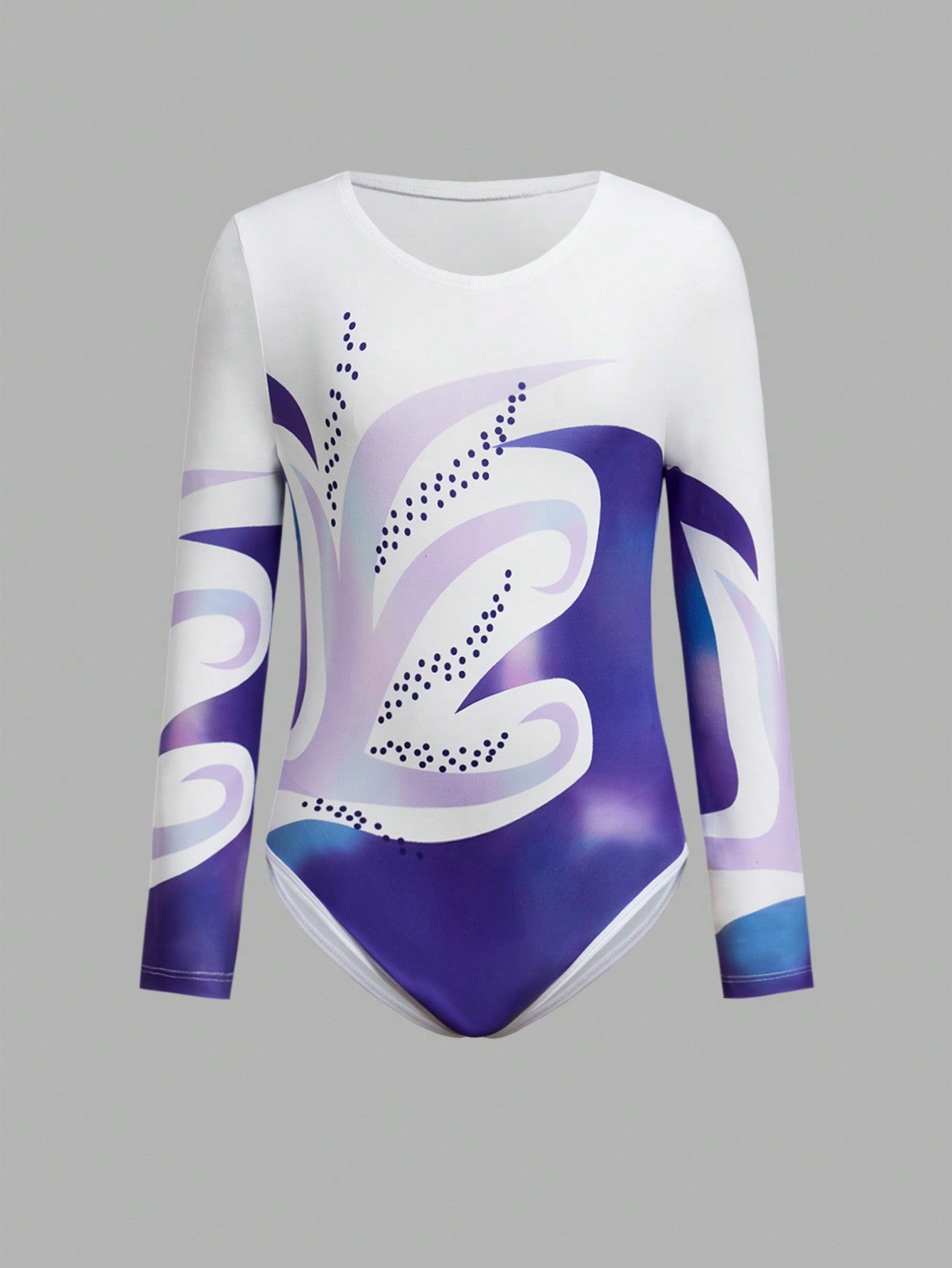 1 pièce Tenue de sport pour jeunes filles, Justaucorps de gymnastique avec imprimé floral, Combishort respirable et mignon à manches longues pour l'exercice et la danse, Violet