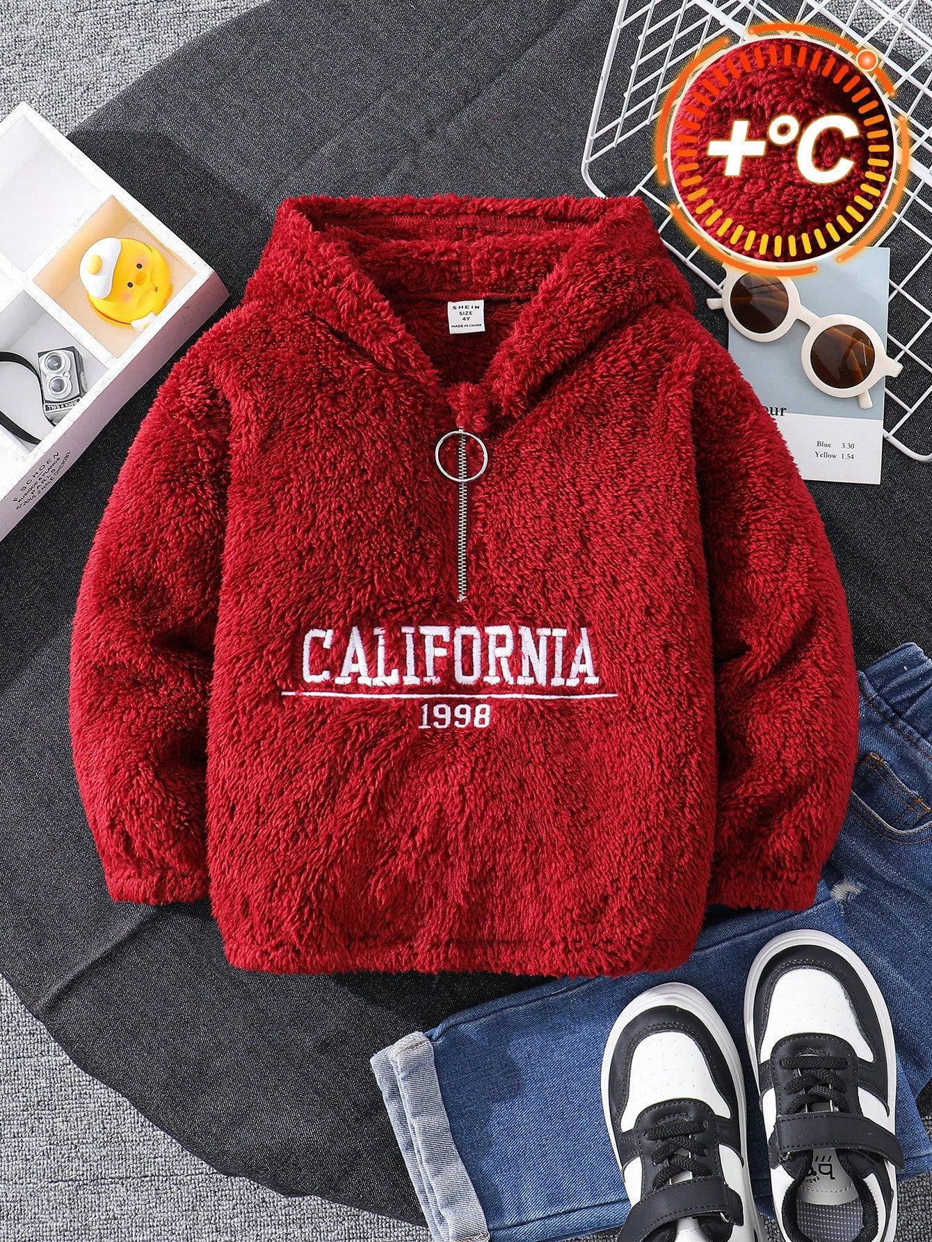 1 pièce sweat-shirt à capuche zippé, essentiel pour les tenues de jeunes garçons, style décontracté, collège, confortable et simple, avec broderie lettres, demi-fermeture éclair, épais et chaud, convient pour l'école, les voyages, les sports, l'automne e