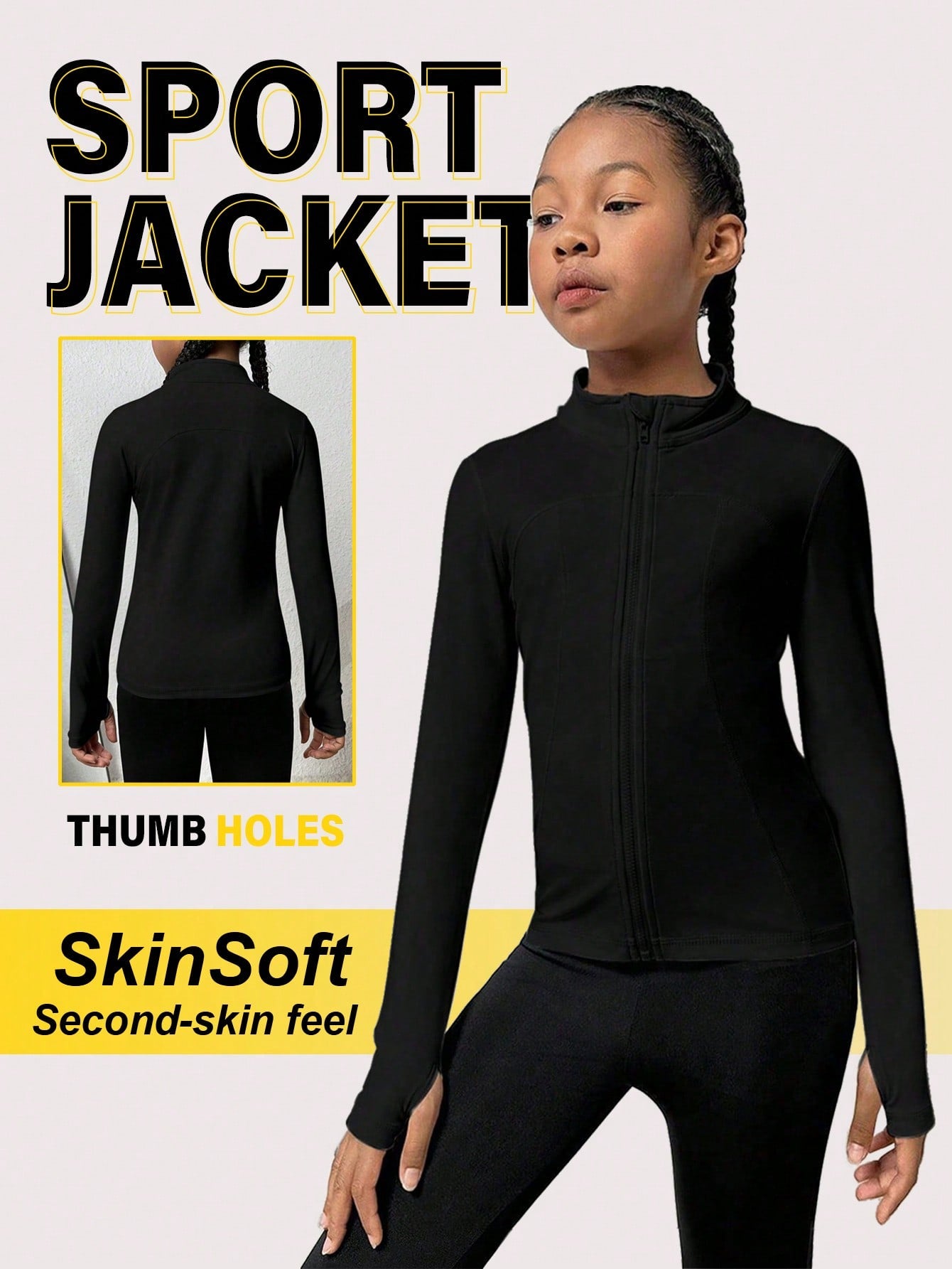 Veste de yoga grise ajustée pour préadolescentes, convient pour le yoga, le pilates, la course et les activités de plein air