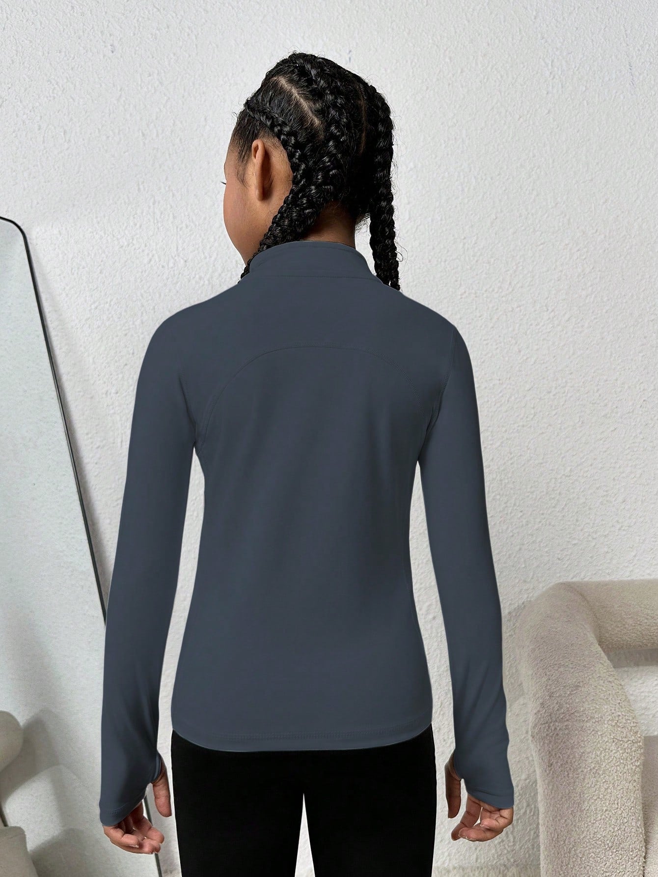 Veste de yoga grise ajustée pour préadolescentes, convient pour le yoga, le pilates, la course et les activités de plein air