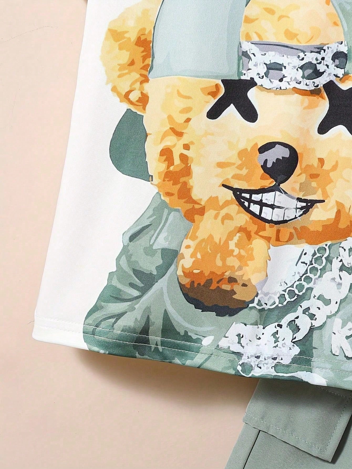 Ensemble short et t-shirt à imprimé ours pour garçon, tenue d'été tendance