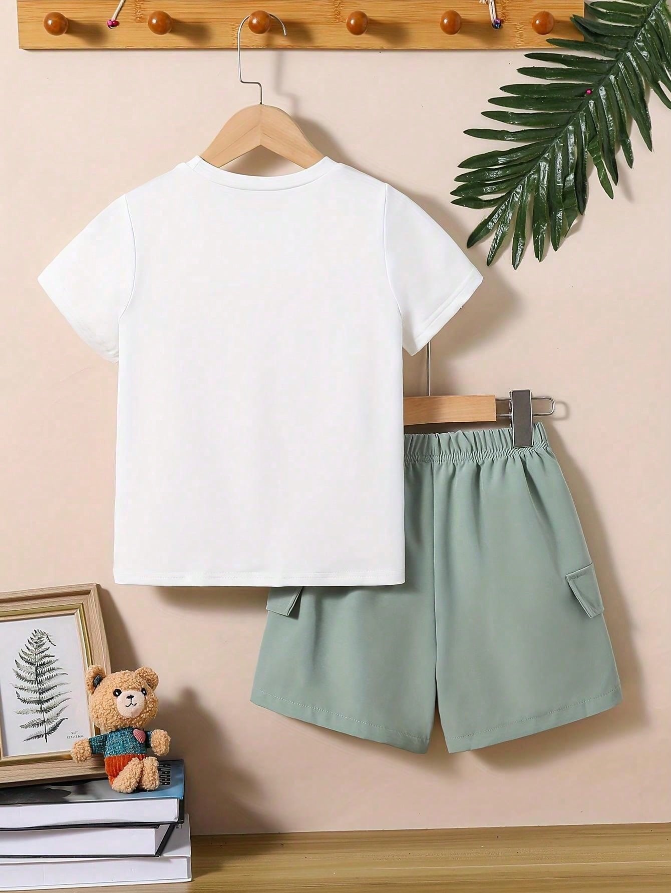Ensemble short et t-shirt à imprimé ours pour garçon, tenue d'été tendance