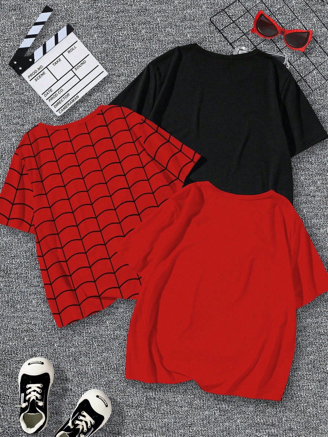 3 pièces/set T-shirt casual à manches courtes col rond avec imprimé blocs de couleurs d'araignées et toiles d'araignées pour jeunes garçons en été