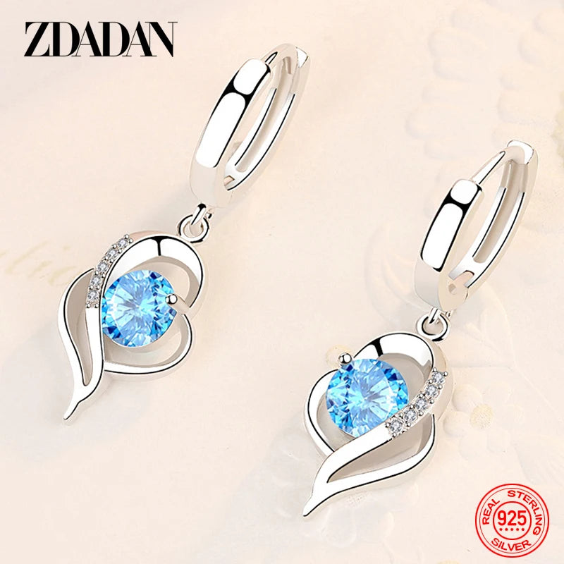 ZDADAN Boucles d'Oreilles en Argent Sterling 925 avec Cristal de Zircon pour Femmes, Bijoux de Mode