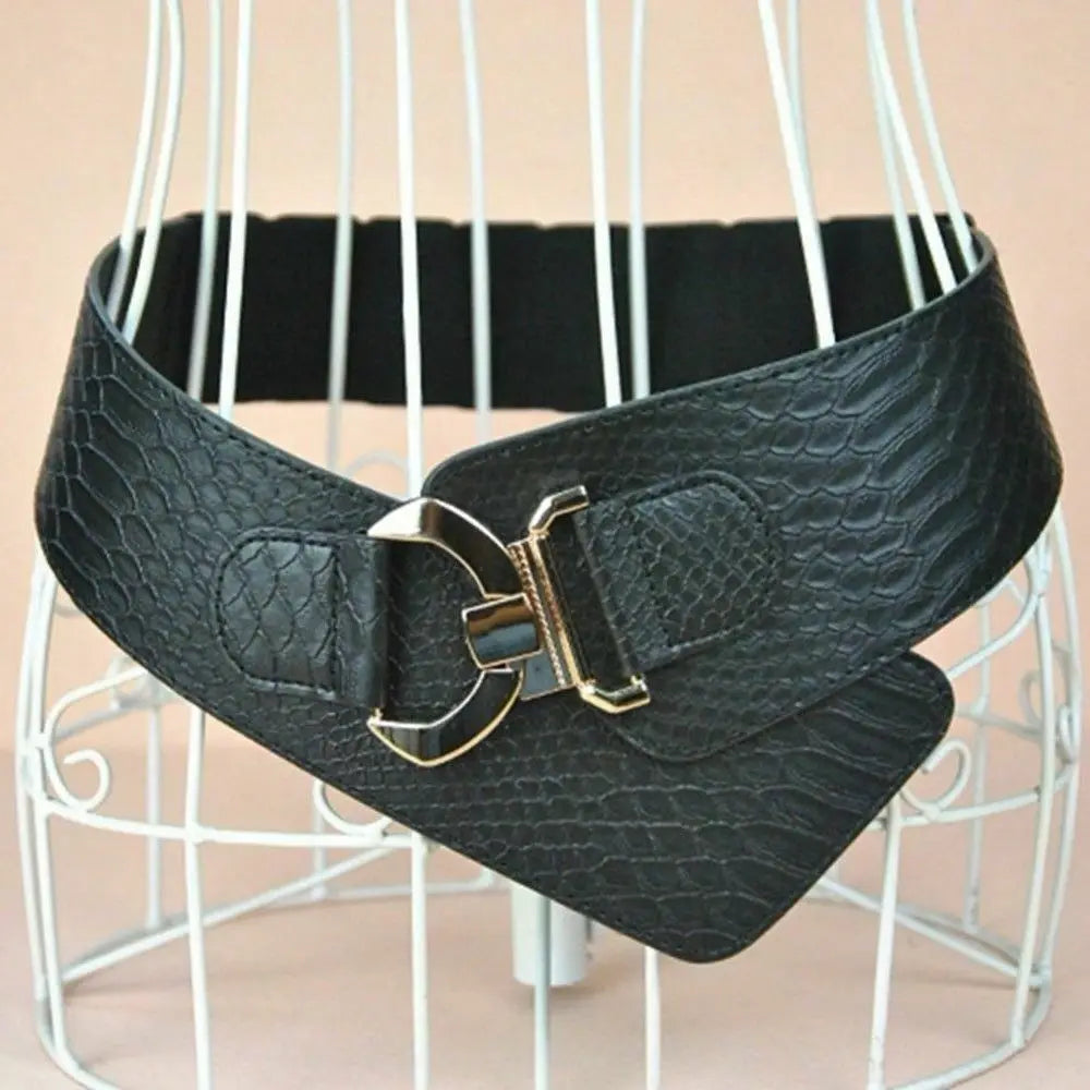 Ceinture élastique en cuir PU stretch pour femmes, ceinture large à taille haute, stylée et tendance, idéale comme accessoire de mode pour les vêtements de fête ou comme cadeau pour filles et femmes.