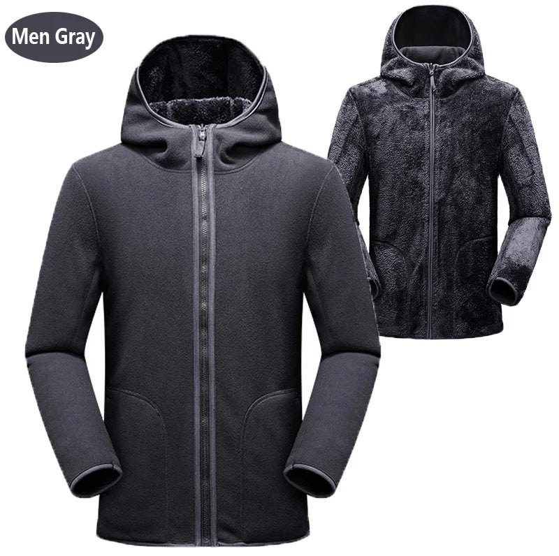 Hoodie unisexe réversible en polaire/corail pour l'hiver, sweat à capuche chaud, coupe-vent, style pull pour femmes, veste en flanelle confortable et élégante.