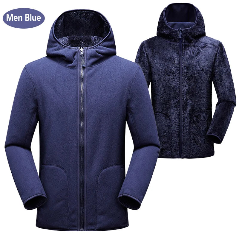 Hoodie unisexe réversible en polaire/corail pour l'hiver, sweat à capuche chaud, coupe-vent, style pull pour femmes, veste en flanelle confortable et élégante.
