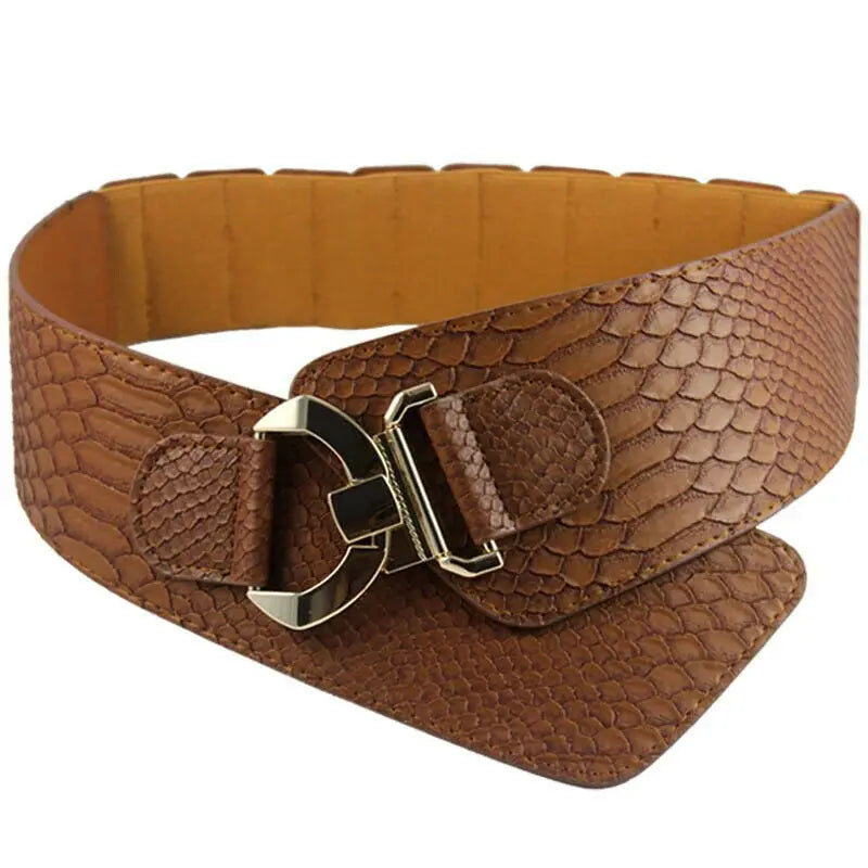 Ceinture élastique en cuir PU stretch pour femmes, ceinture large à taille haute, stylée et tendance, idéale comme accessoire de mode pour les vêtements de fête ou comme cadeau pour filles et femmes.