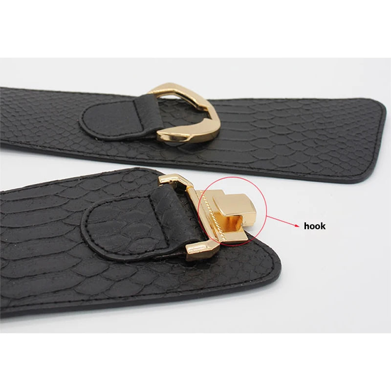 Ceinture élastique en cuir PU stretch pour femmes, ceinture large à taille haute, stylée et tendance, idéale comme accessoire de mode pour les vêtements de fête ou comme cadeau pour filles et femmes.