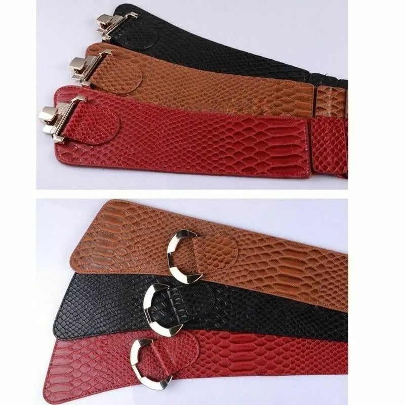 Ceinture élastique en cuir PU stretch pour femmes, ceinture large à taille haute, stylée et tendance, idéale comme accessoire de mode pour les vêtements de fête ou comme cadeau pour filles et femmes.
