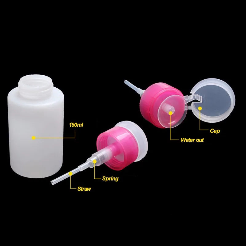 Bouteille Pompe 150ML Rose Vide pour Liquide, Alcool, Dissolvant Vernis à Ongles, Nettoyant, Distributeur, Contenant Rechargeable de Maquillage.