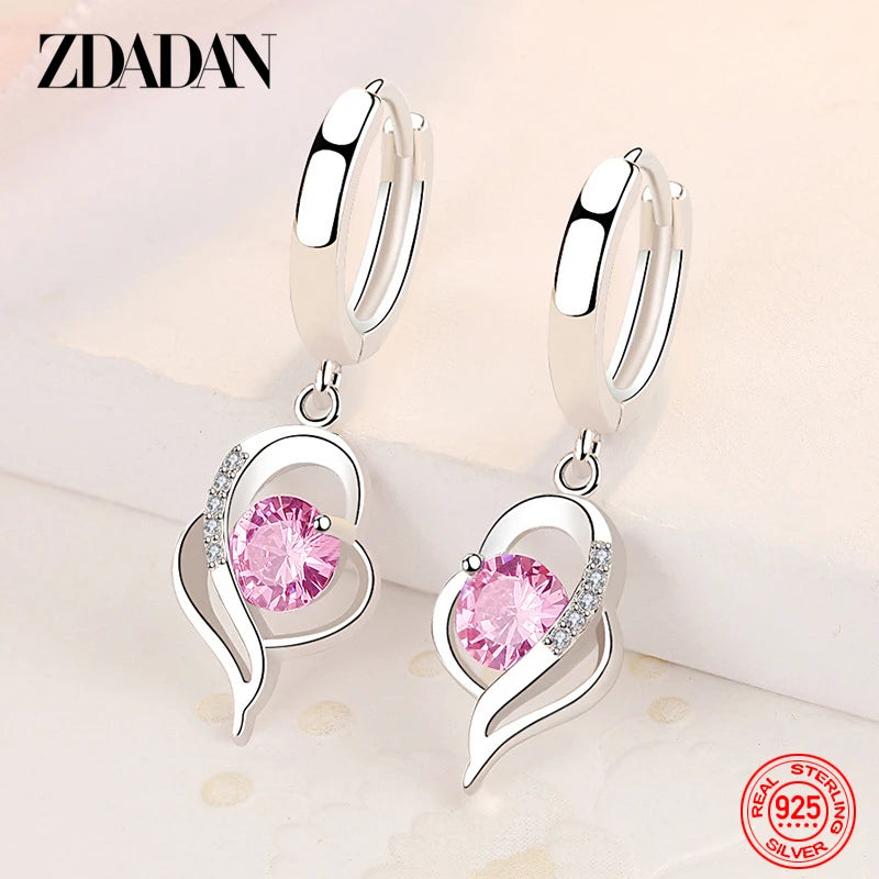 ZDADAN Boucles d'Oreilles en Argent Sterling 925 avec Cristal de Zircon pour Femmes, Bijoux de Mode