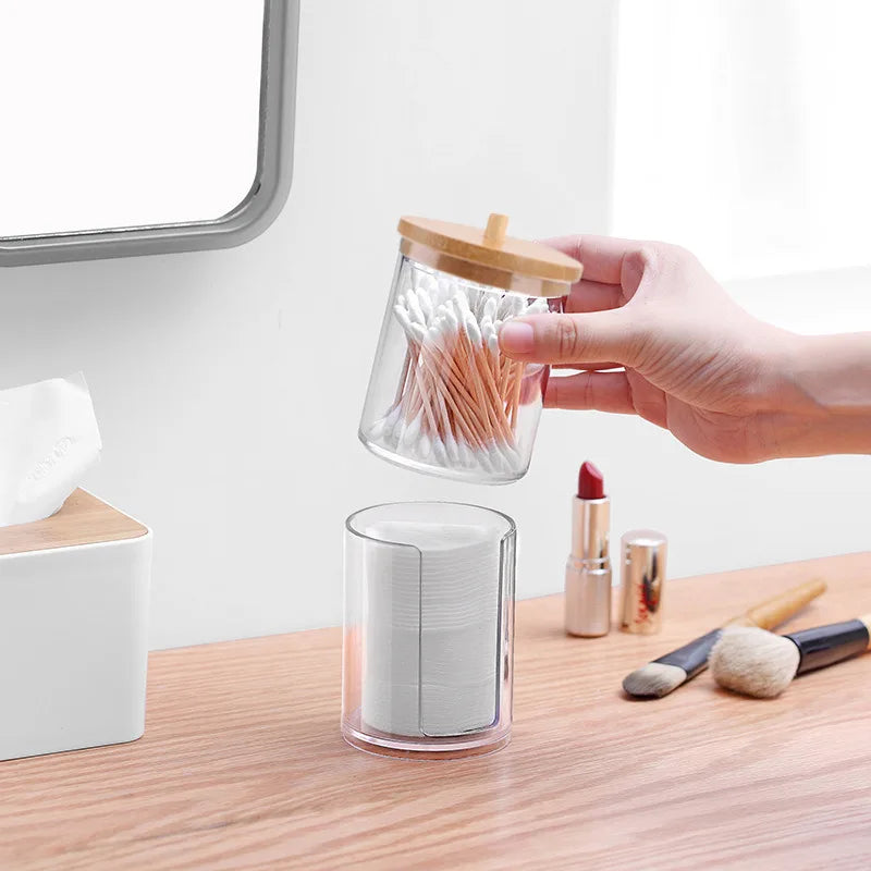 Boîte Organisatrice de Maquillage - Rangement pour Cotons-Tiges, Bijoux et Produits Cosmétiques, Boîte en Plastique