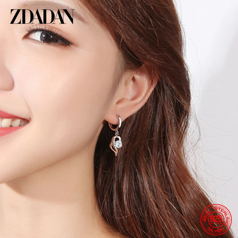 ZDADAN Boucles d'Oreilles en Argent Sterling 925 avec Cristal de Zircon pour Femmes, Bijoux de Mode