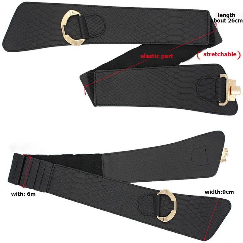 Ceinture élastique en cuir PU stretch pour femmes, ceinture large à taille haute, stylée et tendance, idéale comme accessoire de mode pour les vêtements de fête ou comme cadeau pour filles et femmes.