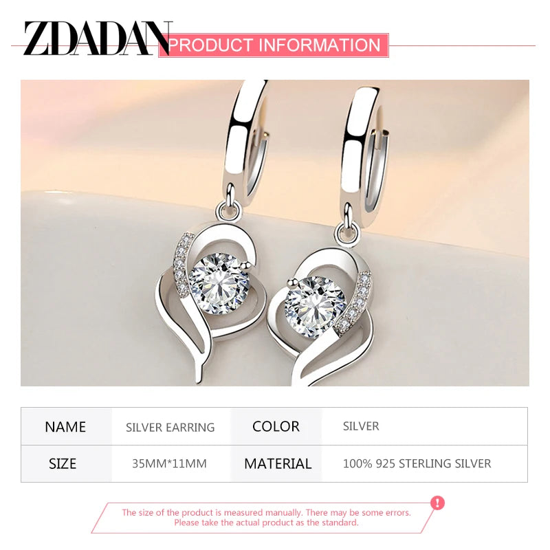 ZDADAN Boucles d'Oreilles en Argent Sterling 925 avec Cristal de Zircon pour Femmes, Bijoux de Mode