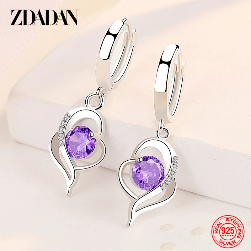 ZDADAN Boucles d'Oreilles en Argent Sterling 925 avec Cristal de Zircon pour Femmes, Bijoux de Mode