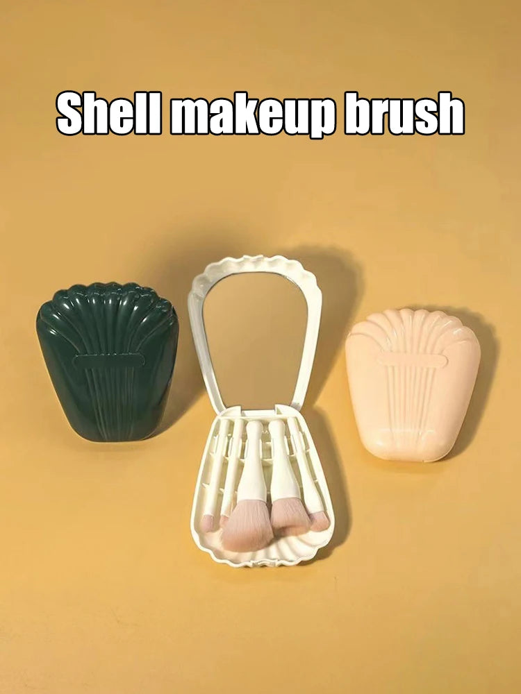 Ensemble de pinceaux de maquillage portable : 5 pinceaux essentiels, incluant pinceau fond de teint et ombre à paupières. Livré avec miroir pratique, idéal pour les voyages.
