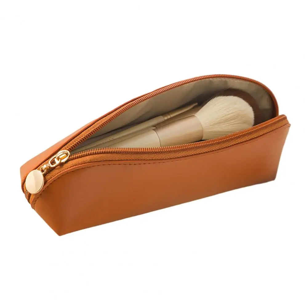 Sac à Pinceaux de Maquillage Portable en Cuir Synthétique, Trousse Élégante avec Fermeture Éclair pour Voyage et Accessoires de Bureau