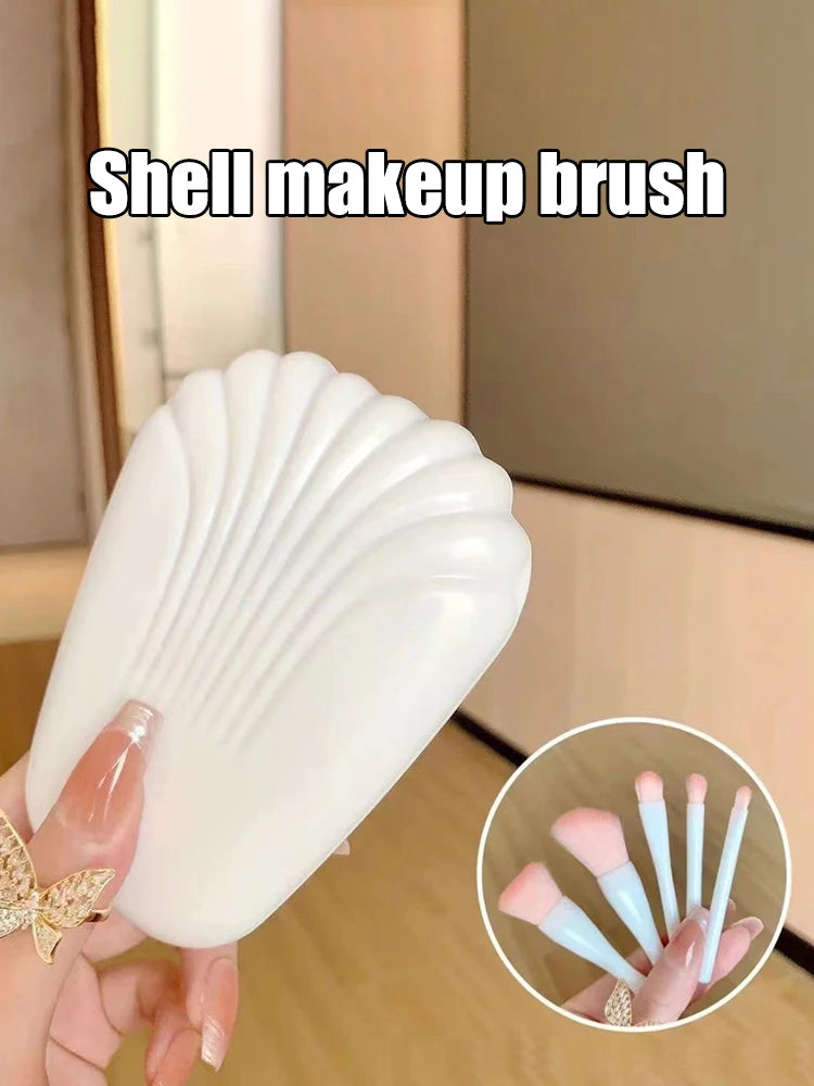Ensemble de pinceaux de maquillage portable : 5 pinceaux essentiels, incluant pinceau fond de teint et ombre à paupières. Livré avec miroir pratique, idéal pour les voyages.