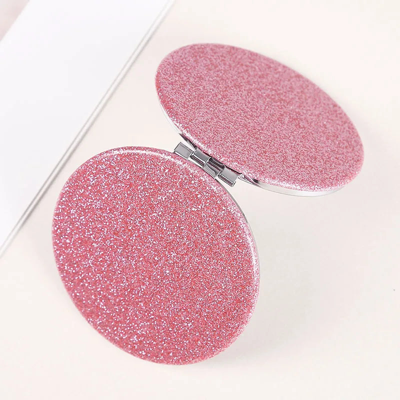 Miroir Compact Rond Pailleté - Miroir de Maquillage Pliable Double Face, Portable et Pratique pour le Sac à Main.
