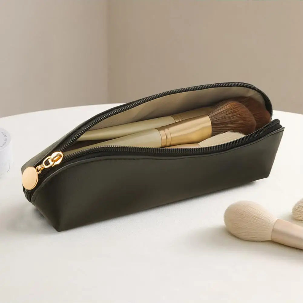 Sac à Pinceaux de Maquillage Portable en Cuir Synthétique, Trousse Élégante avec Fermeture Éclair pour Voyage et Accessoires de Bureau