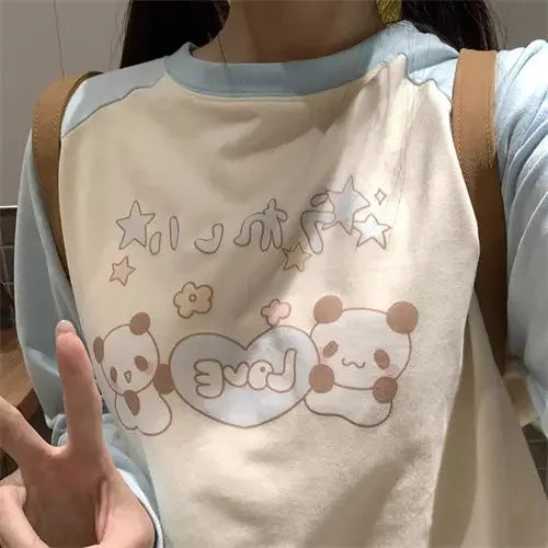 HOUZHOU Hoodie femme kawaii avec patchwork de mode japonaise, imprimé cartoon mignon, pull doux style girlie pour l'hiver , tendance Y2K.
