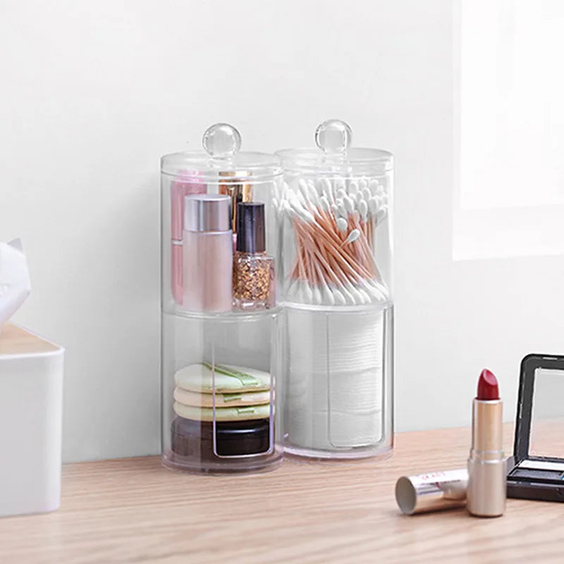 Boîte Organisatrice de Maquillage - Rangement pour Cotons-Tiges, Bijoux et Produits Cosmétiques, Boîte en Plastique