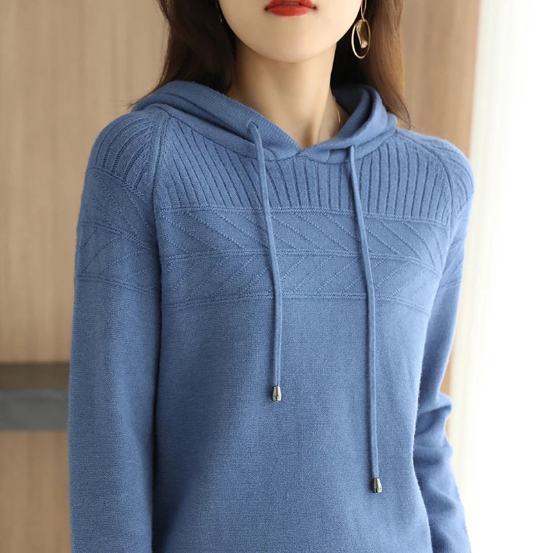 Pull-over à capuche en cachemire pour femmes, nouveau modèle automne/hiver : sweat-shirt ample avec capuche et effet ombragé.