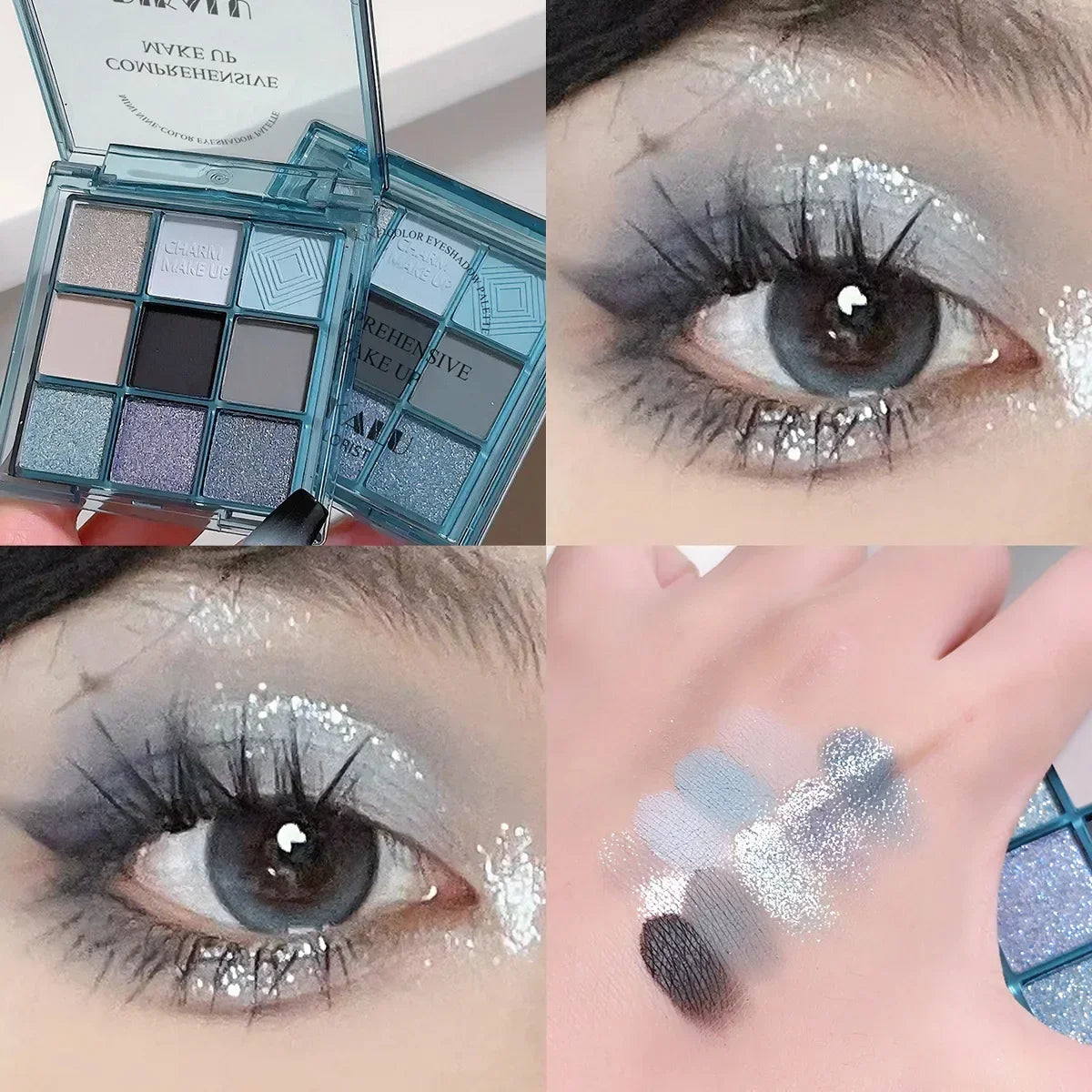 Palette de Fards à Paupières Neuf Couleurs - Orange, Marron, Pailleté, Mat et Brillant, Longue Tenue, Maquillage des Yeux