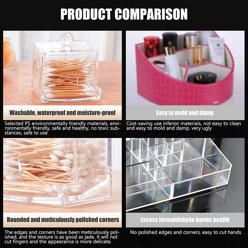 Boîte Organisatrice de Maquillage - Rangement pour Cotons-Tiges, Bijoux et Produits Cosmétiques, Boîte en Plastique