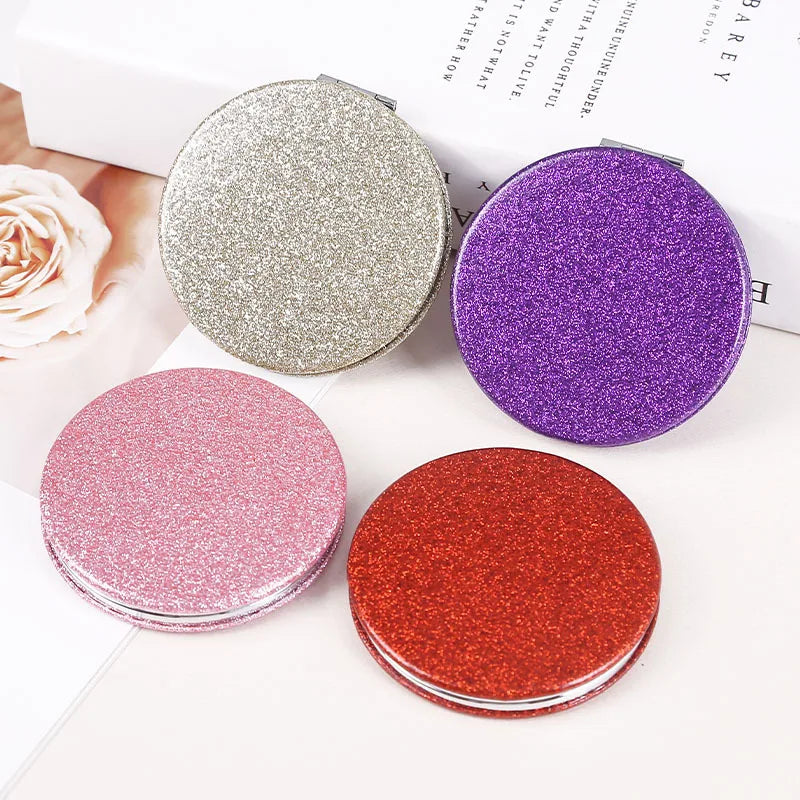 Miroir Compact Rond Pailleté - Miroir de Maquillage Pliable Double Face, Portable et Pratique pour le Sac à Main.