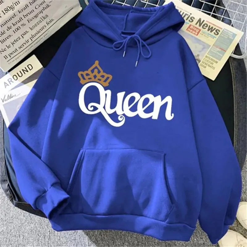 Sweatshirt à capuche rose pour femmes "QUEEN" en polaire : sweat-shirt avec imprimé mignon, pull décontracté pour filles adolescentes, parfait pour le sport et les loisirs.