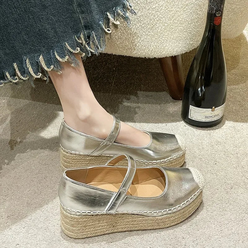 Chaussures pour femmes à talons hauts style Mary Jane, nouvelles plateformes tressées, compensées pour robes et fêtes, sandales romaines printemps , escarpins féminins.