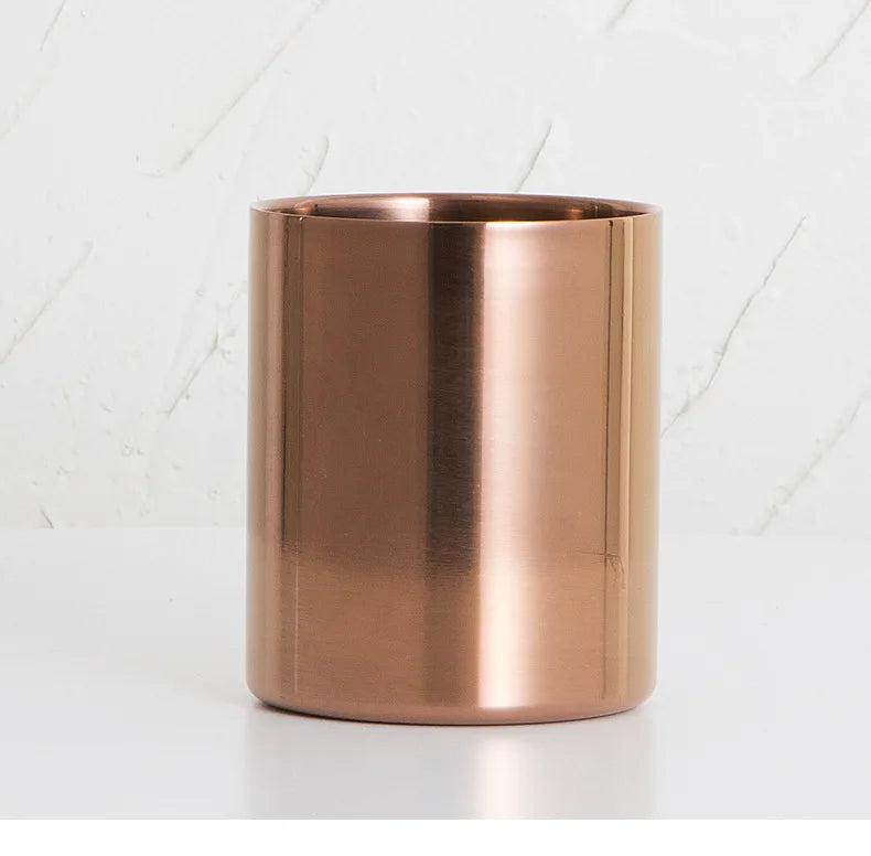 Porte-stylo circulaire en acier inoxydable, ornement de bureau en métal, design nordique, rangement pour stylos, vase doré, boîte de rangement pour pinceaux de maquillage.