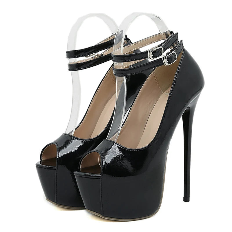 Sandales plateforme pour femmes Liyke Fashion Design à double boucle, escarpins sexy à bout ouvert, talons ultra-hauts de 16,5 cm, chaussures de danse blanches.