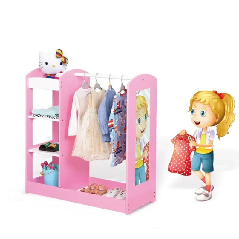 Armoire pour enfants – Rangement de chambre bébé avec miroir, penderie et organiseur pour vêtements et meubles de rangement