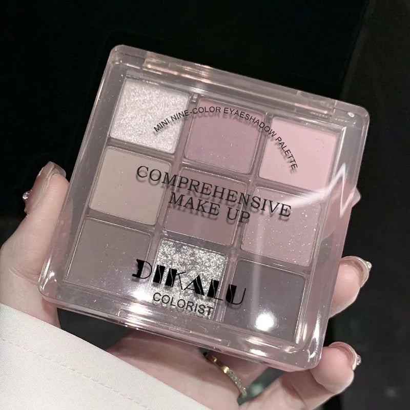 Palette de Fards à Paupières Neuf Couleurs - Orange, Marron, Pailleté, Mat et Brillant, Longue Tenue, Maquillage des Yeux