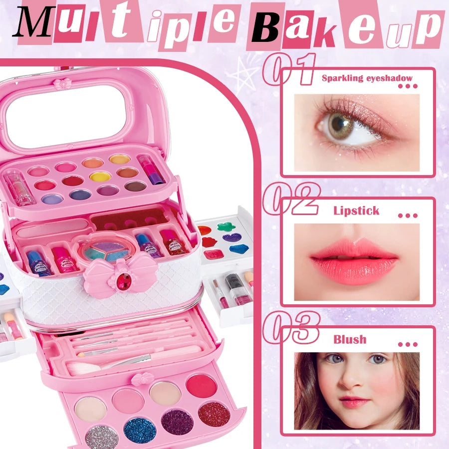 Kit de Maquillage Lavable pour Enfants - Set de Maquillage Réel pour Filles, Kit de Maquillage pour Petites Filles et Enfants.