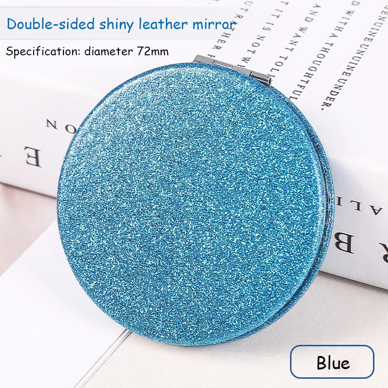 Miroir Compact Rond Pailleté - Miroir de Maquillage Pliable Double Face, Portable et Pratique pour le Sac à Main.