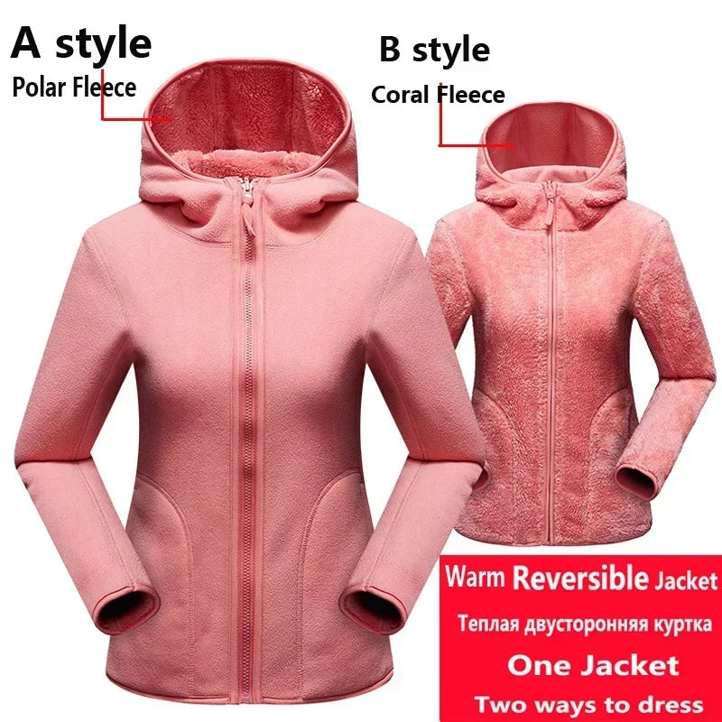 Hoodie unisexe réversible en polaire/corail pour l'hiver, sweat à capuche chaud, coupe-vent, style pull pour femmes, veste en flanelle confortable et élégante.