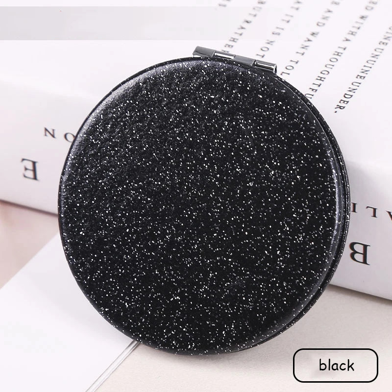 Miroir Compact Rond Pailleté - Miroir de Maquillage Pliable Double Face, Portable et Pratique pour le Sac à Main.