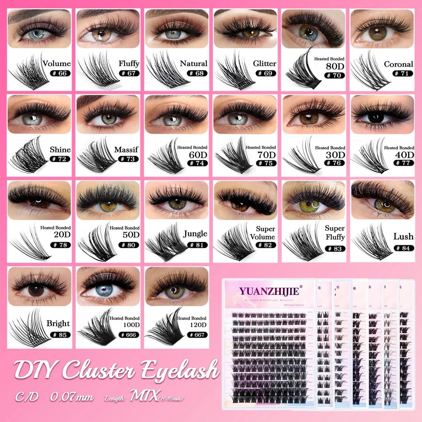 144 Paquets YUANZHIJIE Extensions de Cils Volume Prémontés : Kit d'extensions de cils individuels avec cils auto-adhésifs, fabriqué à partir de matériaux premium pour un maquillage professionnel et une finition parfaite.