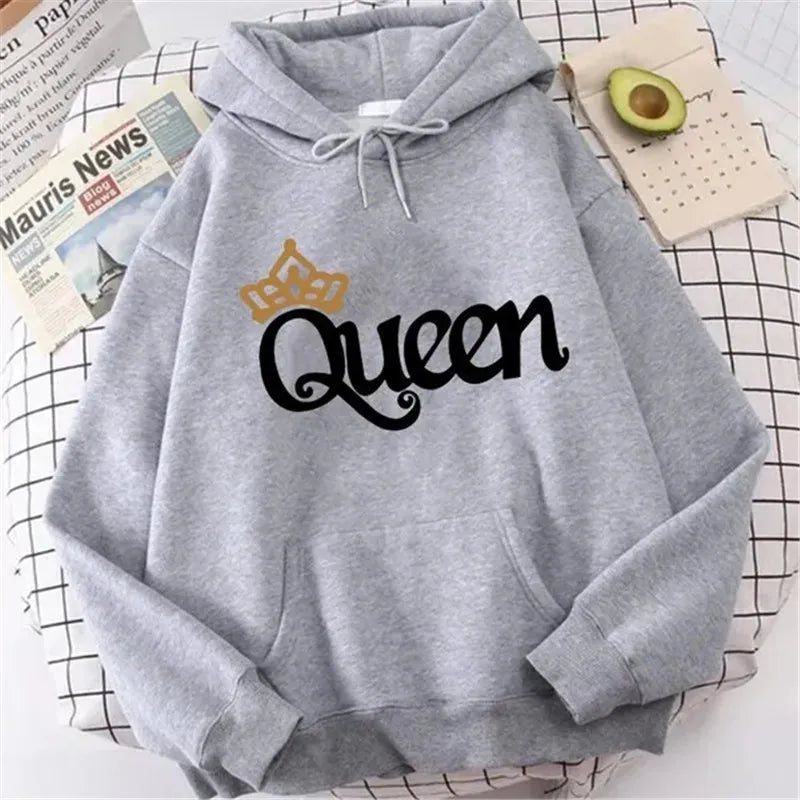 Sweatshirt à capuche rose pour femmes "QUEEN" en polaire : sweat-shirt avec imprimé mignon, pull décontracté pour filles adolescentes, parfait pour le sport et les loisirs.