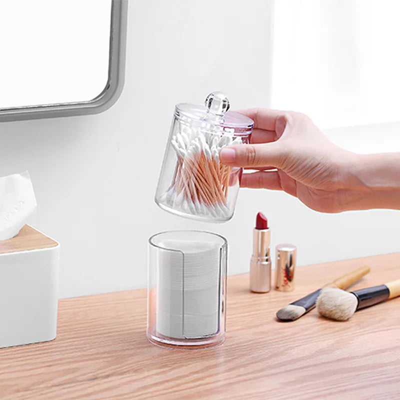 Boîte Organisatrice de Maquillage - Rangement pour Cotons-Tiges, Bijoux et Produits Cosmétiques, Boîte en Plastique