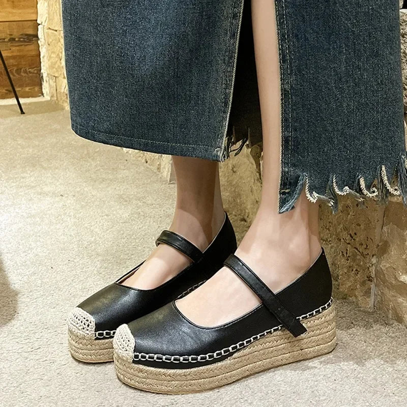 Chaussures pour femmes à talons hauts style Mary Jane, nouvelles plateformes tressées, compensées pour robes et fêtes, sandales romaines printemps , escarpins féminins.