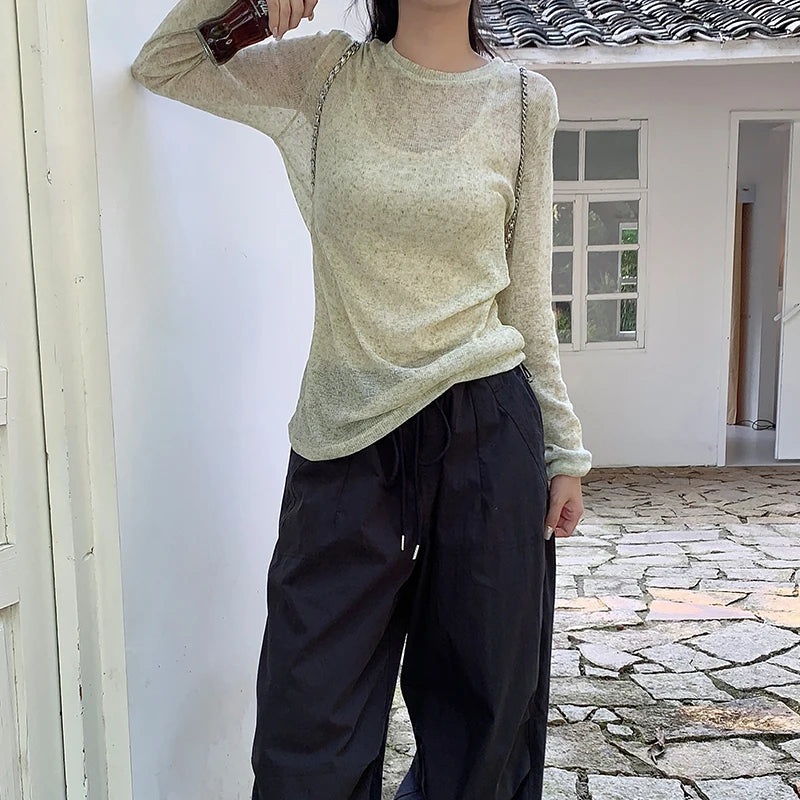 Hauts à manches longues pour femmes, chemisier décontracté uni, coupe ample, pull-over avec protection solaire, idéal pour le club, le streetwear et les vêtements esthétiques.